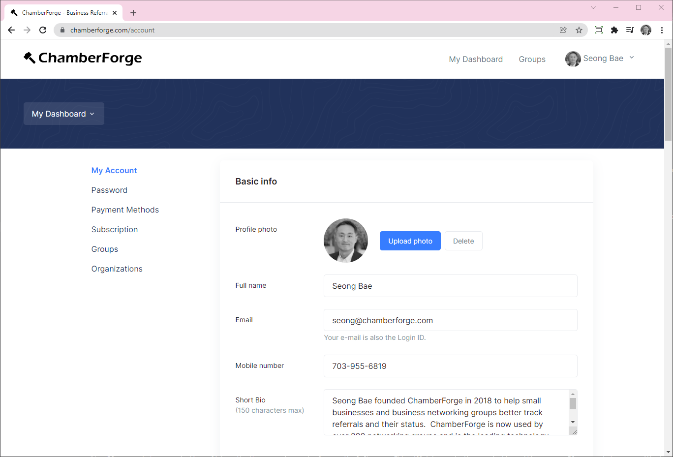 ChamberForge User Profile